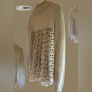 Anthropologie Moth Polka Dot Pleated Back Turtleneck Sweater